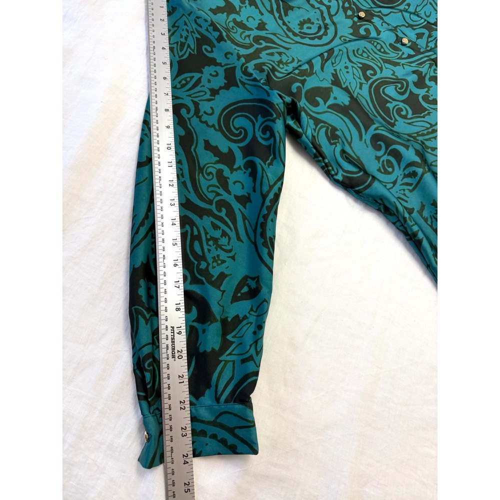 ZARA Teal Black Paisley Satin Shirt Dress XL Long Sleeve Button Up 8735/214 - Picture 11 of 12